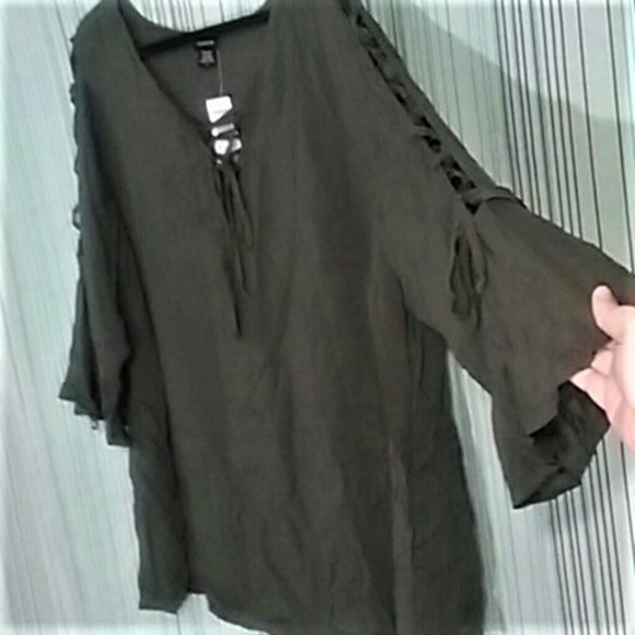 Torrid Tops - Plus Size NWT Olive Green Lace Up Blouse!